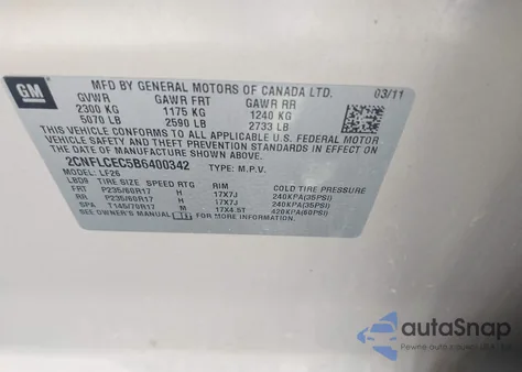2011 Chevrolet Equinox Ls from USA, damaged, VIN 2CNFLCEC5B6400342